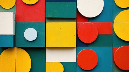 Poster - A playful arrangement of circles and squares in bright, contrasting colors, evoking a sense of fun and creativity in the manipulation of basic shapes