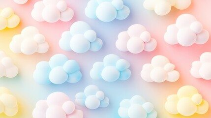 Poster - cartoon clouds with soft pastel colors, creating a whimsical and fun background ideal for children s products or lighthearted design projects