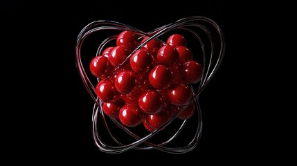 Poster - a proton depicted artistically as a glowing red particle at the heart of an atom.