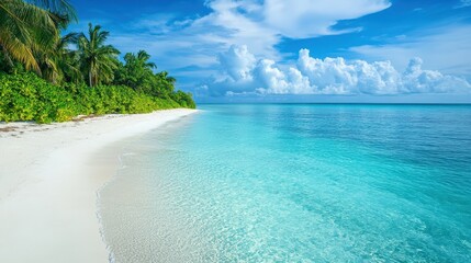 Wall Mural - a remote island with pristine beaches, turquoise waters lapping gently at the shore, surrounded by l