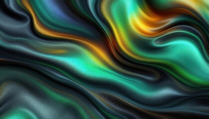 Poster - Vibrant abstract flowing swirls in shades of green, gold, and black