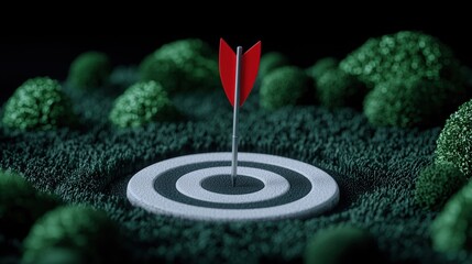 Poster - a single arrow piercing the very center of a target, with the surrounding rings perfectly intact, sy