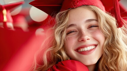 Poster - students and their families celebrating graduation day with hugs, laughter, and proud smiles.