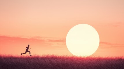 Poster - a lone runner silhouetted against a setting sun, steadily making their way towards the finish line, 