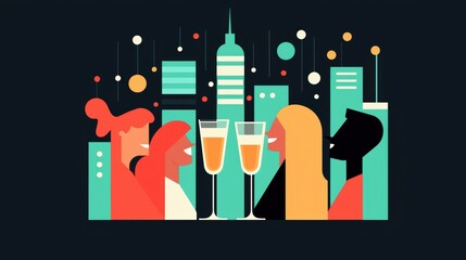 Poster - a group of diverse people celebrating financial success, smiling and toasting with champagne glasses