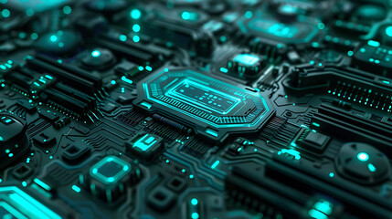 explore the nexus between science and technology with a backdrop of turquoise circuits
