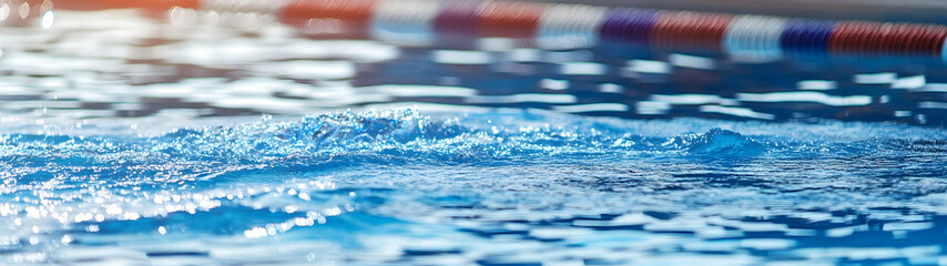 Fototapete - Splashing Waves and Ripples in a Transparent Pool Water with Reflections  Concept of Athletic Competition Recreational Activity and Aquatic Sports