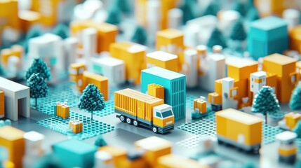 Poster - A bustling logistics hub with trucks being loaded and unloaded, highlighting the efficient movement of goods through a network of warehouses.