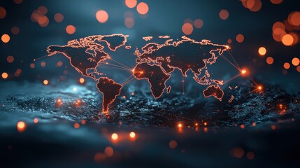 Poster - A world map with glowing lines representing air traffic routes, illustrating the interconnectedness of the global aviation network.
