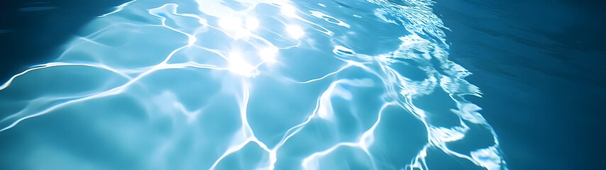 Poster - Tranquil underwater view of a glimmering rippling swimming pool with crystal clear water reflecting the beauty of nature  The calming peaceful scene evokes a sense of relaxation and serenity