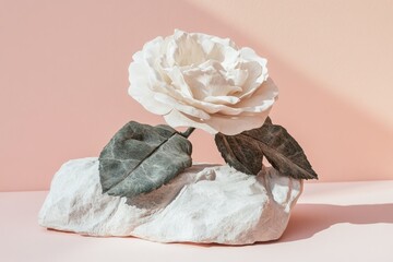 Wall Mural - Creamy rose blossom presented on a textured stone surface