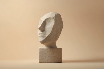 Canvas Print - Sculpted geometric stone face on a rectangular base