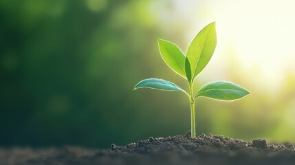 Wall Mural - A close up shot of a seedling sprouting from the ground, symbolizing growth, potential, and the journey of personal development.