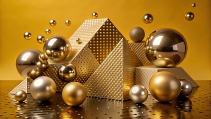 Wall Mural - abstract gold and silver 3d geometric composition