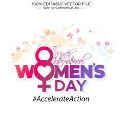 design for an international women's day wishes card on 8th march, featuring sign and symbol of women