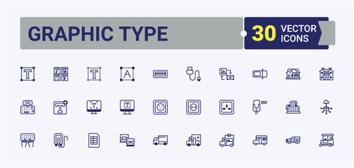 Aufkleber - Graphic Type icon collection. Includes icons for project, Typography, idea, process, brain, artist, portfolio, photo, element. Minimal icon. Modern vector illustration.