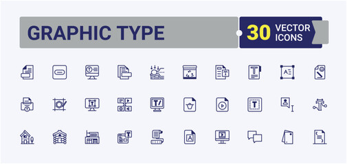 Aufkleber - Graphic Type icon collection. Includes icons for project, Typography, idea, process, brain, artist, portfolio, photo, element. Minimal icon. Modern vector illustration.