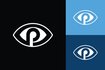 Poster - The image shows a flat logo design of an eye shape with a bold letter P as the eyeball in white color 
