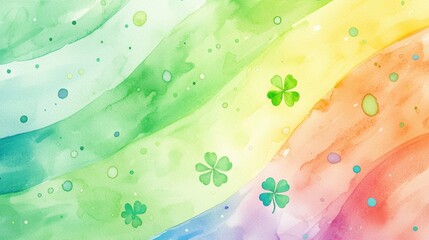 Poster - Colorful watercolor background with shamrocks and rainbow waves