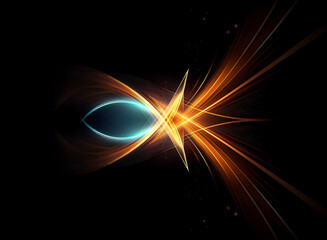 Aufkleber - Abstract image with streaks of glowing gold and blue light.  Converging lines create a dynamic and futuristic design against a black background, radiating from a central point.