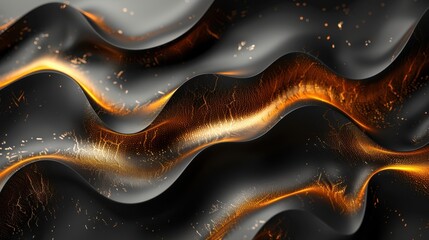 Poster - Abstract waves with gold and black textures in dramatic lighting