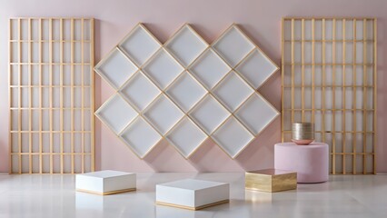 Wall Mural - geometric pink and gold background with display platforms