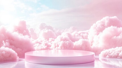 Poster - Dreamy Pink Clouds with Reflective Stage in Soft Light Setting