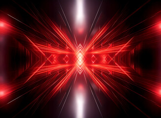 Poster - Abstract image featuring a symmetrical arrangement of red and white lights, creating a tunnel effect with a bright central focal point.