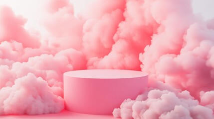 Poster - Pink Cloud Background with Smooth Round Platform for Display