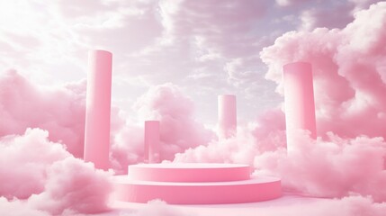 Poster - Dreamy Pink Clouds with Columns in a Surreal Sky Setting