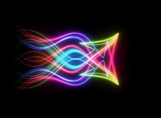 Wall Mural - abstract design featuring vibrant neon light trails against a stark black backdrop. symmetrical, cur