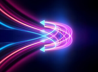 Poster - Neon arrows in pink and blue hues converge in a dynamic, abstract design against a dark backdrop. The vibrant lights create a sense of movement and direction.