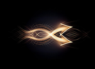 Poster - Golden arrows of light converge centrally, glowing with dynamic flowing lines on a dark backdrop, creating an elegant abstract design.