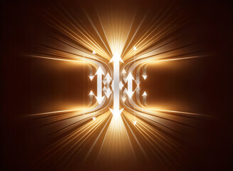Aufkleber - Abstract image featuring a central bright light source with glowing arrows radiating outwards and upwards, creating a dynamic and energetic effect.