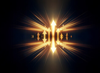 Aufkleber - Bright golden light radiates from the center, with arrows pointing up and down, creating a dynamic and energetic visual effect against a dark backdrop.