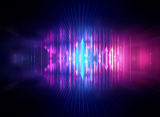 Poster - Vibrant abstract design featuring dynamic blue and pink light rays emanating from the center against a dark backdrop, creating a futuristic and energetic visual effect.
