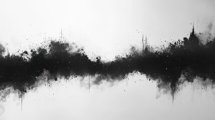 Wall Mural - Abstract black and white landscape with splashes of paint resembling a city skyline at dusk