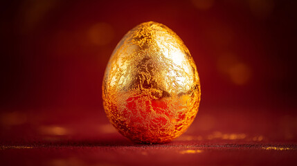 Wall Mural - golden egg on a red background