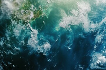 Aufkleber - Earth from space captures vibrant colors and swirling clouds during a bright day in the atmosphere above the ocean. Generative AI