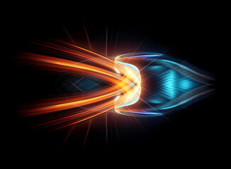 Poster - Abstract design featuring dynamic orange and blue light trails converging into a bright, symmetrical center against a dark backdrop, creating a futuristic and energetic visual.