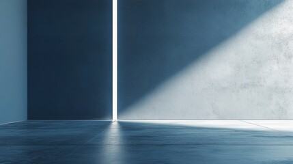 Poster - This minimalist interior space features a narrow beam of light illuminating the textured walls, creating a serene atmosphere filled with light and shadow.