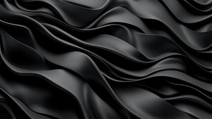 Poster - Sleek black fabric waves create smooth, abstract texture with depth