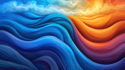 Poster - Vibrant abstract waves in blue and orange hues create dynamic visual flow