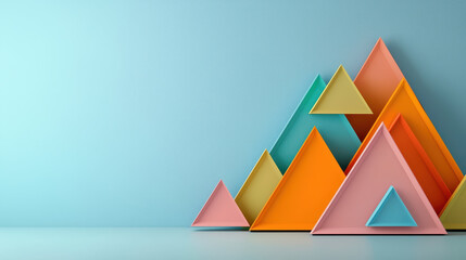 Poster - Colorful geometric triangles in pastel shades arranged on blue background