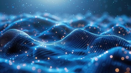 Fototapete - Abstract picture micro light sparkling particle represent data flow. Vivid flowing wave with high tech texture, create digital effect scene perfect for energetic and fantasy wallpaper design. AIG53.