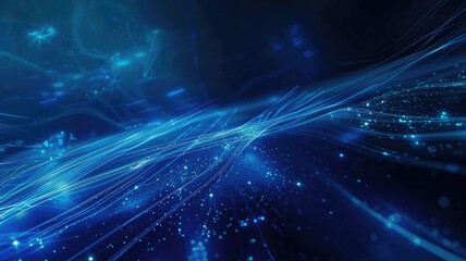 Fototapete - Abstract picture micro light sparkling particle represent data flow vivid flowing wave with high tech background, create digital effect scene perfect for energetic and fantasy wallpaper design. AIG53.