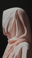 Poster - A soft-toned figure in a delicate fabric appears calm and introspective, blending seamlessly into the shadowy background, inviting contemplation and serenity