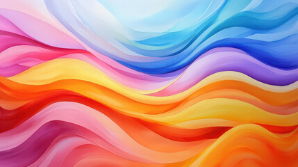 Poster - flowing watercolor painting with soft blue, pink, orange, and purple waves evokes sense of calm and serenity
