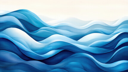 Poster - flowing watercolor painting with soft blue waves and gradients
