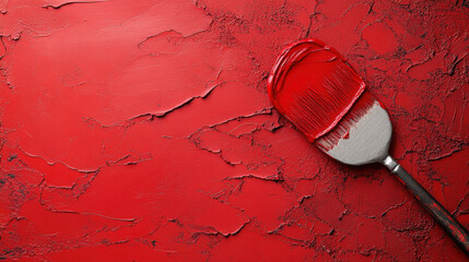 Wall Mural - Red paint on textured surface with brush.